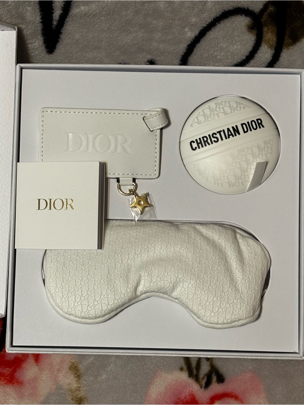 Dior Gift Set White Embossed Sleep Mask and Travel Set w/ Le Baume Lotion